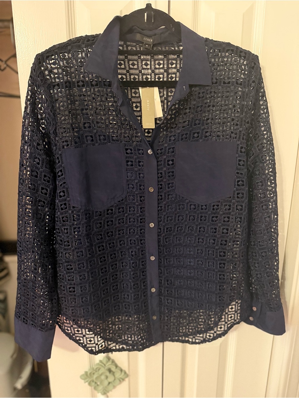 J.Crew NWT Navy Crochet Guipure Lace Button Down Shirt + Cami Size 10 E8857